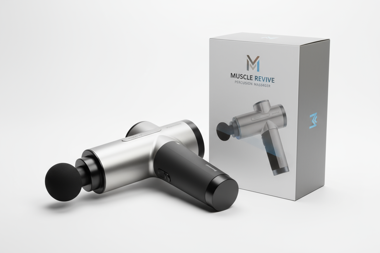 pistola masajeador caja al lado